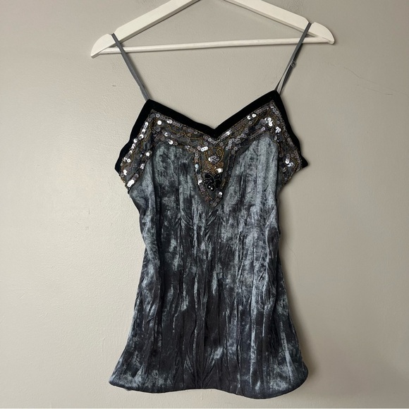 Lily White Tops - Lily White Beaded Velour Spaghetti Strap Tank Top Medium